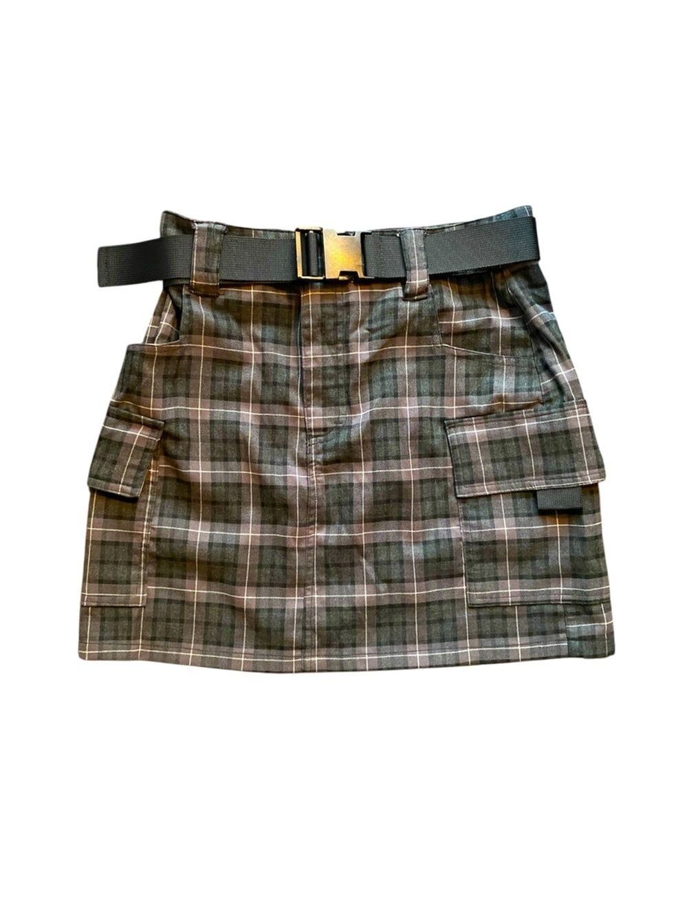 Garage Gray Plaid Mini Skirt with Belt XS